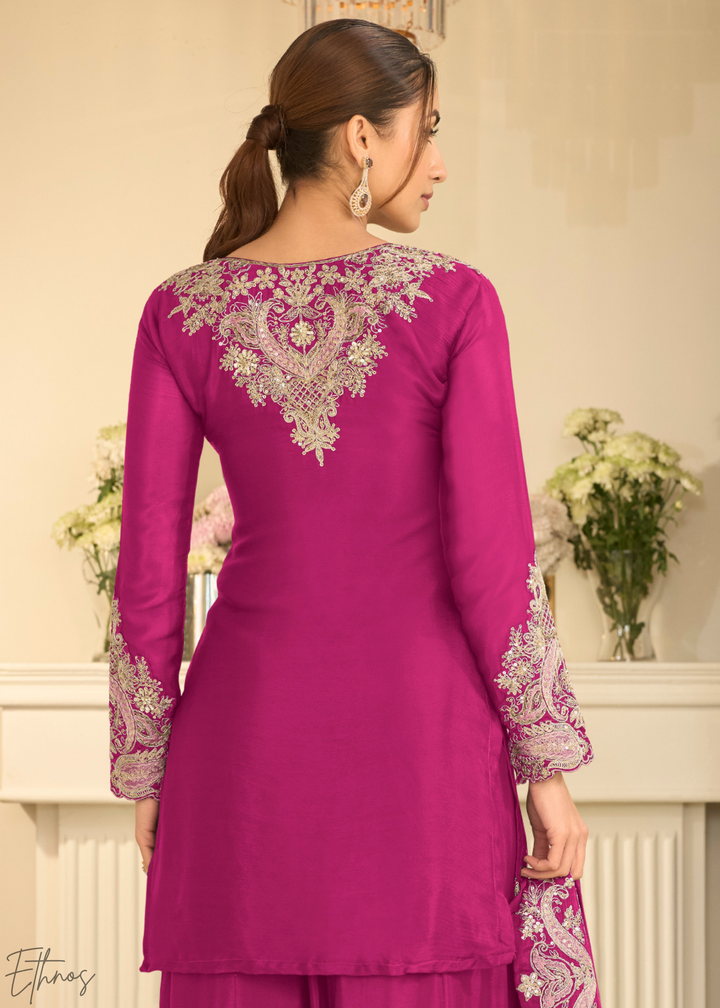 Hot Pink Majestic Baroque Chinon Sharara Suit