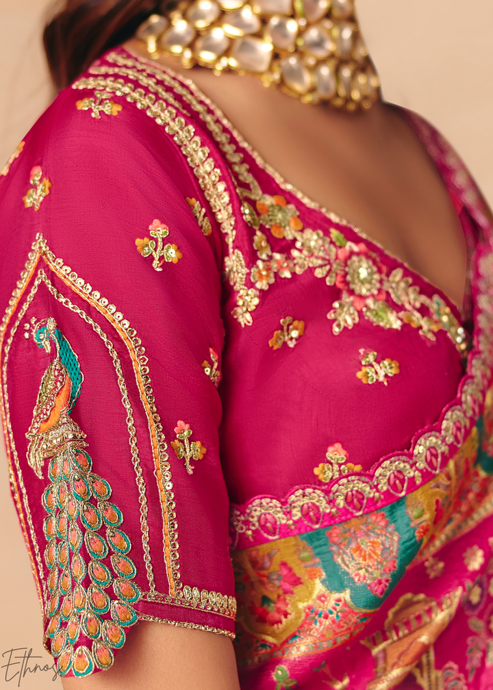 Hot Pink Mughal Dola Silk Saree