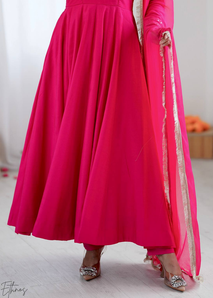 Hot Pink Silk Kalidaar Palazzo Suit