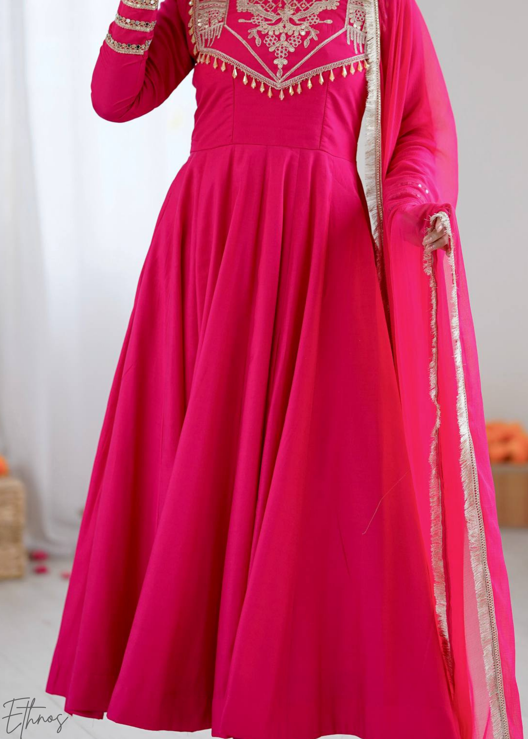 Hot Pink Silk Kalidaar Palazzo Suit