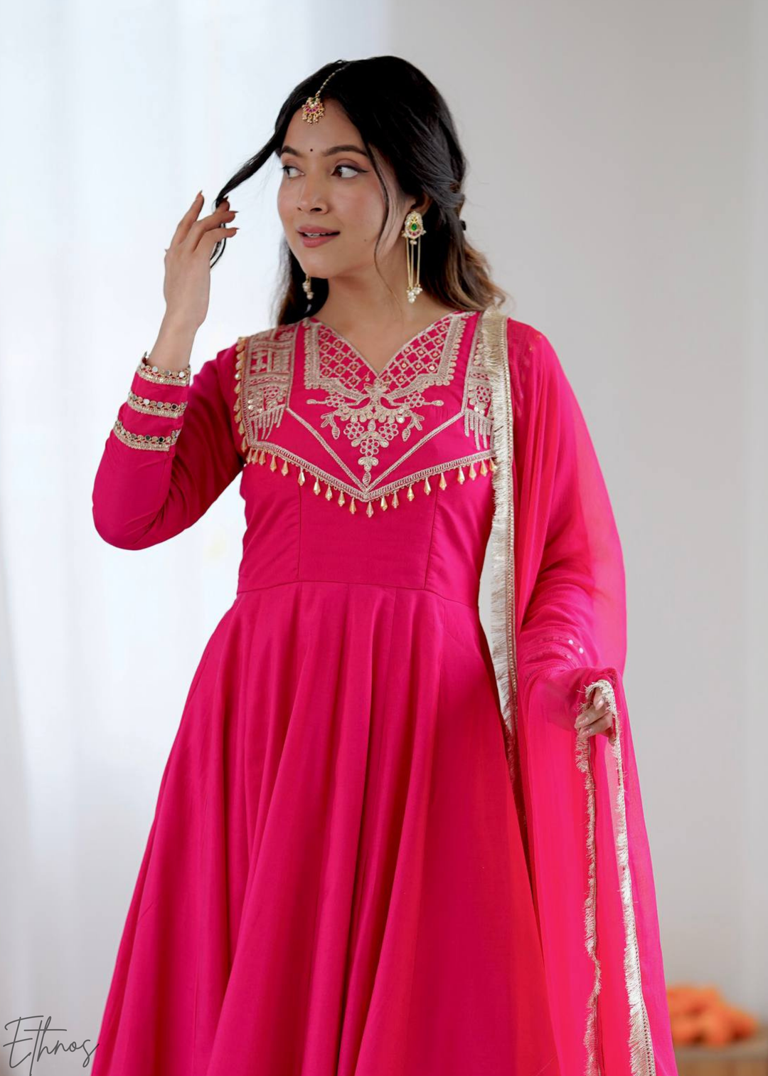 Hot Pink Silk Kalidaar Palazzo Suit