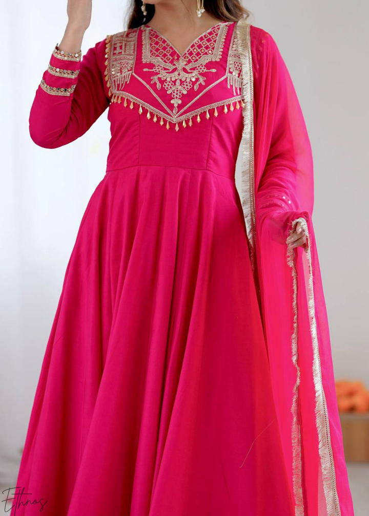 Hot Pink Silk Kalidaar Palazzo Suit