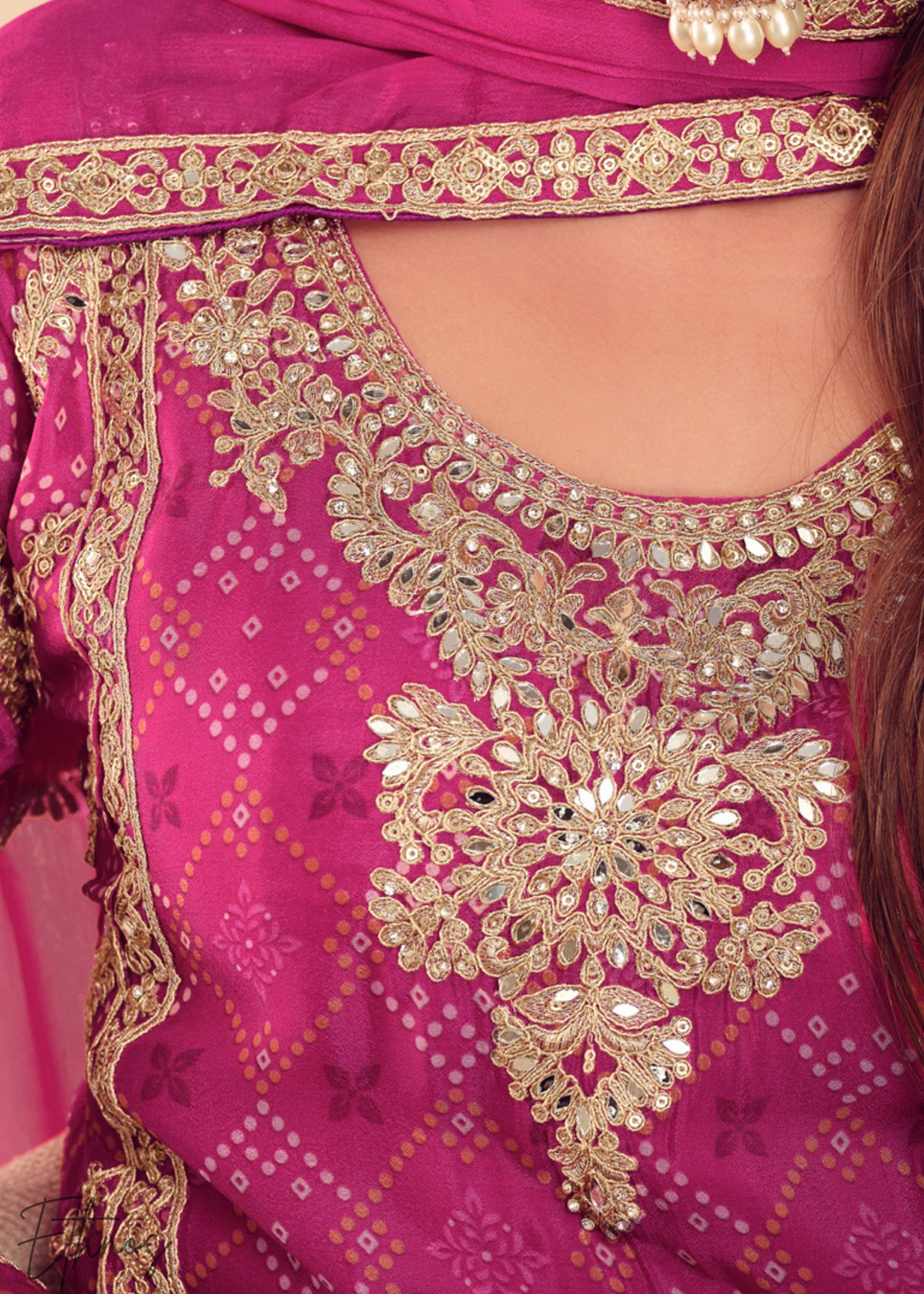 Hot Pink Chinon Palazzo Salwar Suit