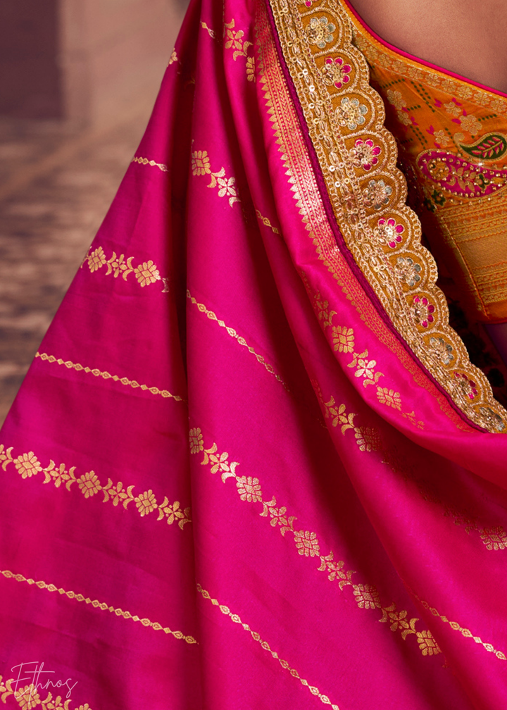 Orange Peackock Banarasi Silk Lehenga
