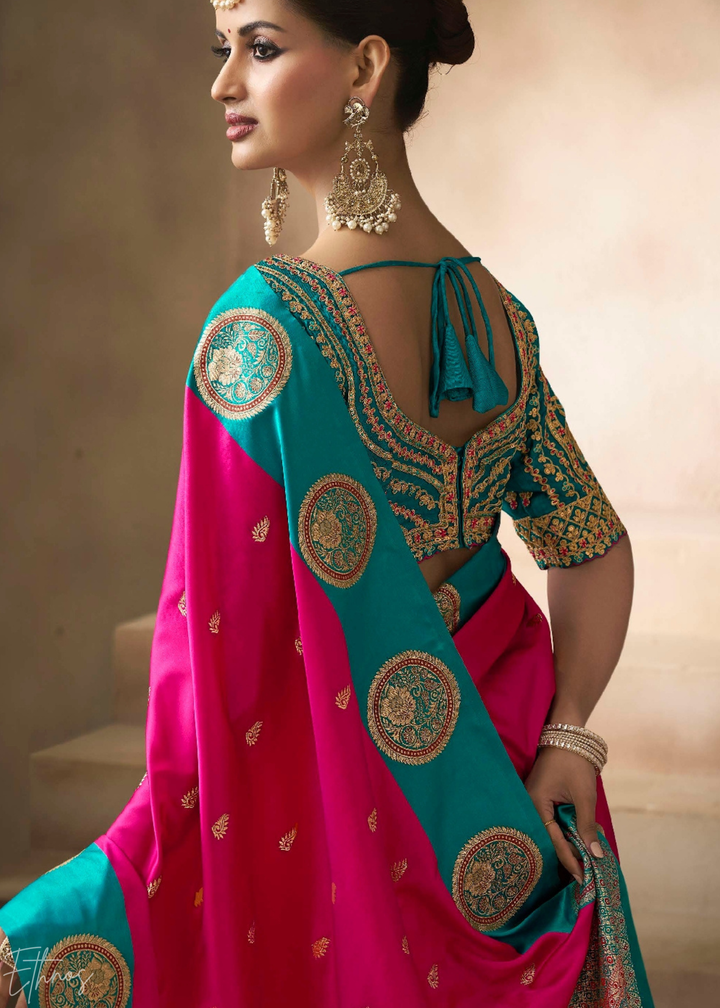 Hot Pink Satin Silk Saree