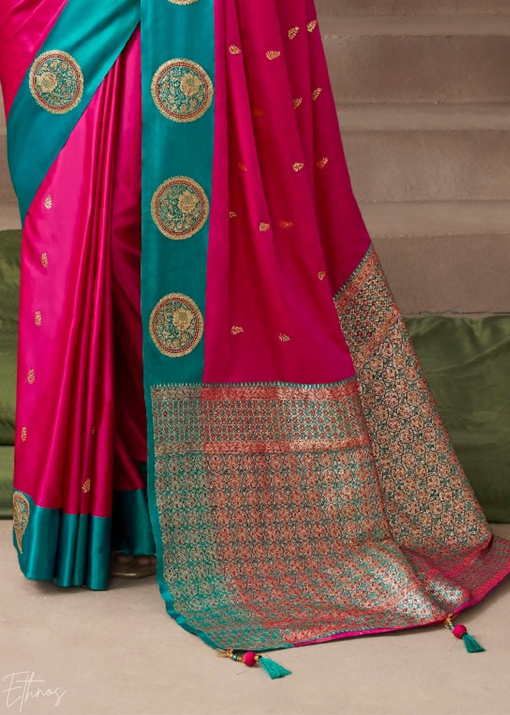 Hot Pink Satin Silk Saree