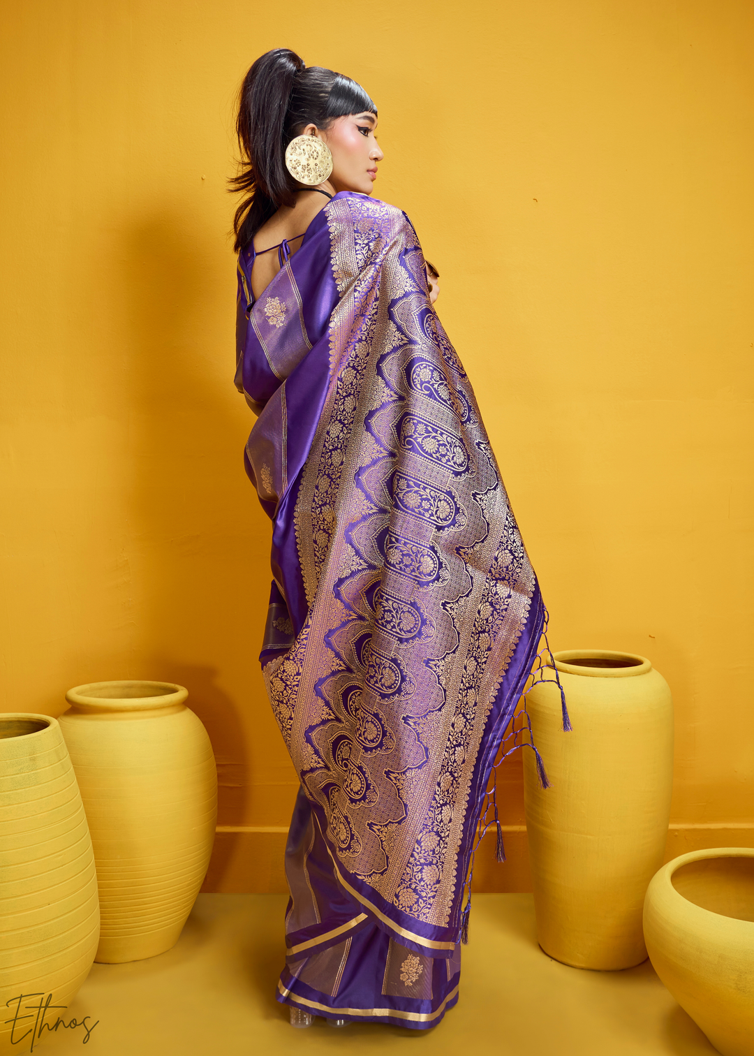 Imperial Iris Gold-Infused Jacquard Satin Silk Saree