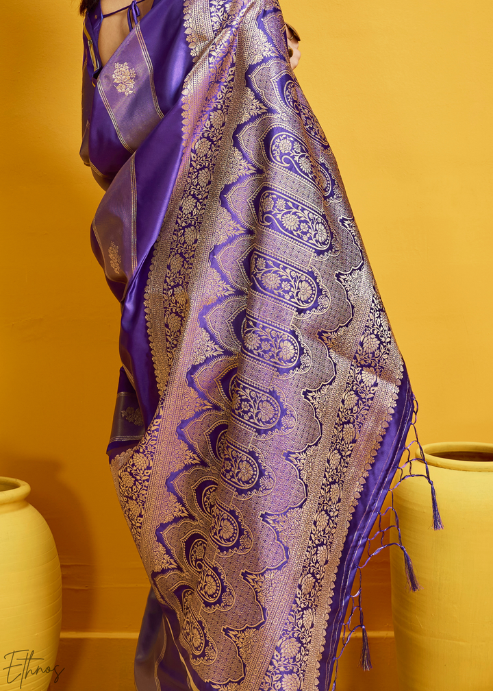 Imperial Iris Gold-Infused Jacquard Satin Silk Saree