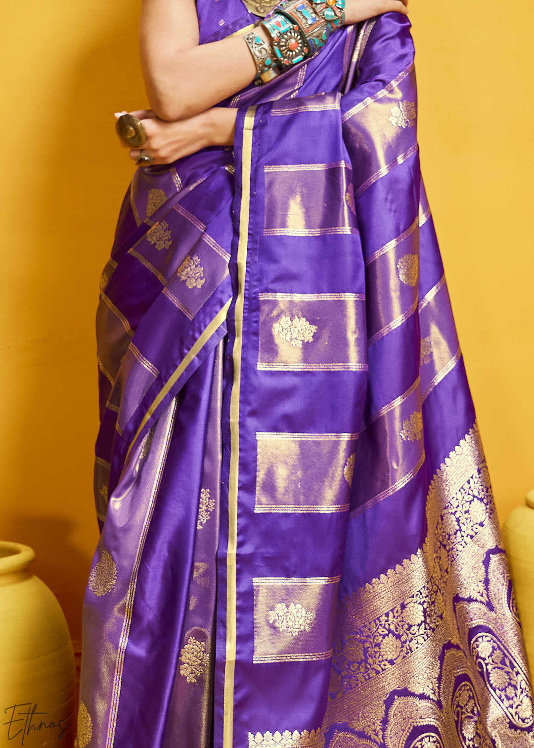 Imperial Iris Gold-Infused Jacquard Satin Silk Saree