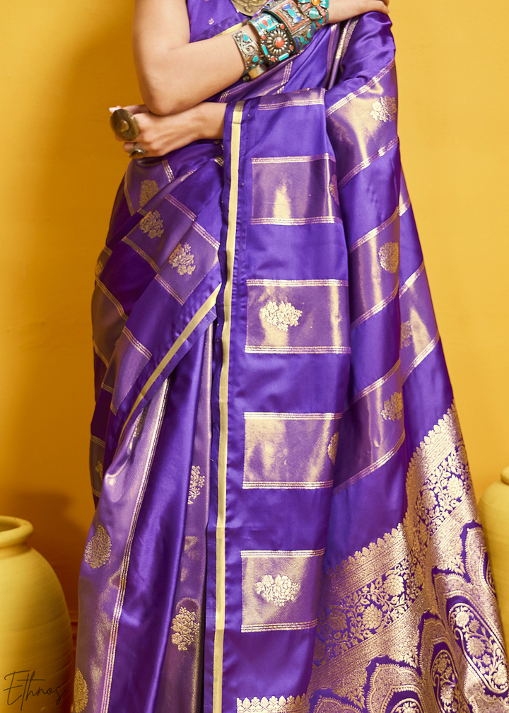 Imperial Iris Gold-Infused Jacquard Satin Silk Saree