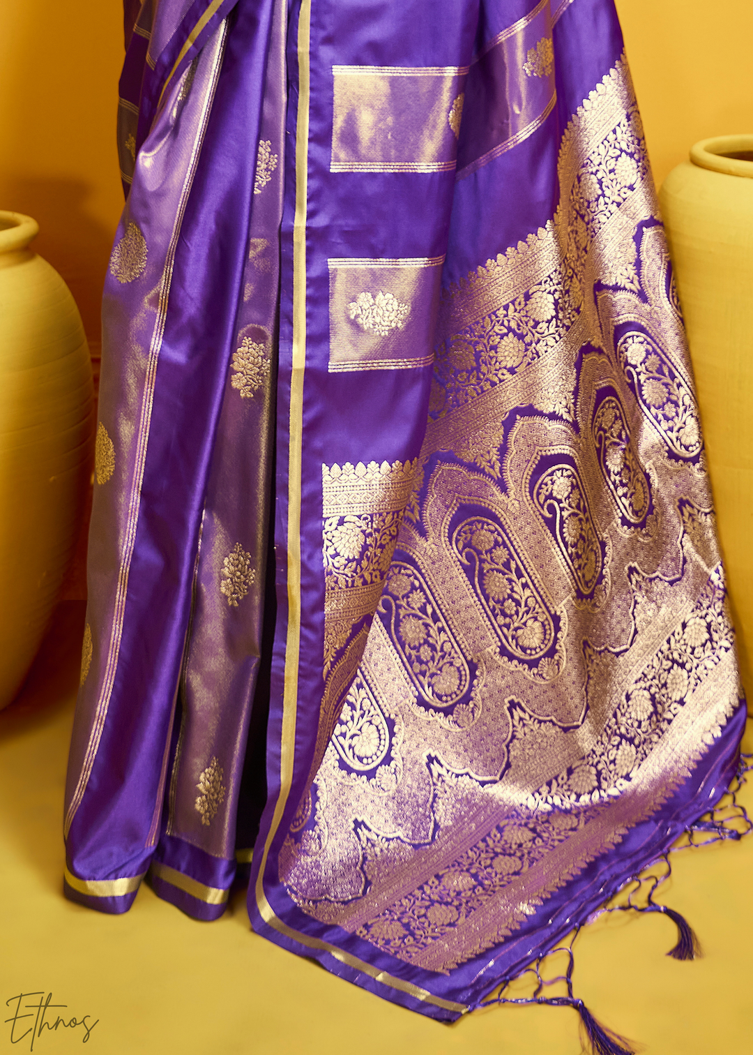 Imperial Iris Gold-Infused Jacquard Satin Silk Saree