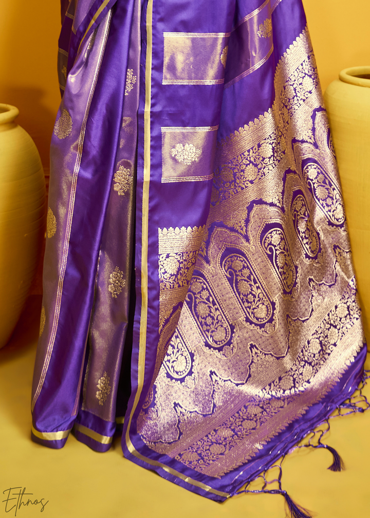 Imperial Iris Gold-Infused Jacquard Satin Silk Saree