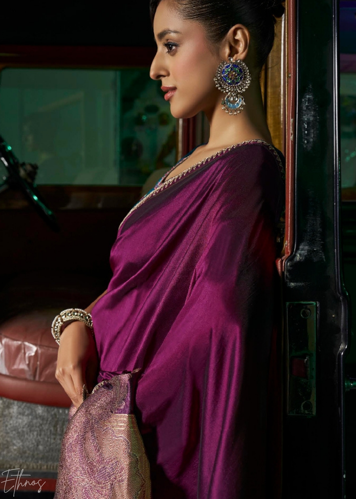 Imperial Plum Empire Medallion Silk Saree