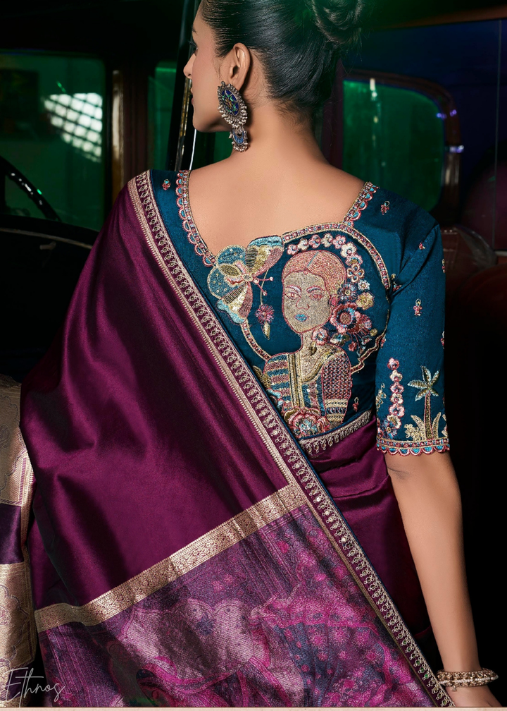 Imperial Plum Empire Medallion Silk Saree