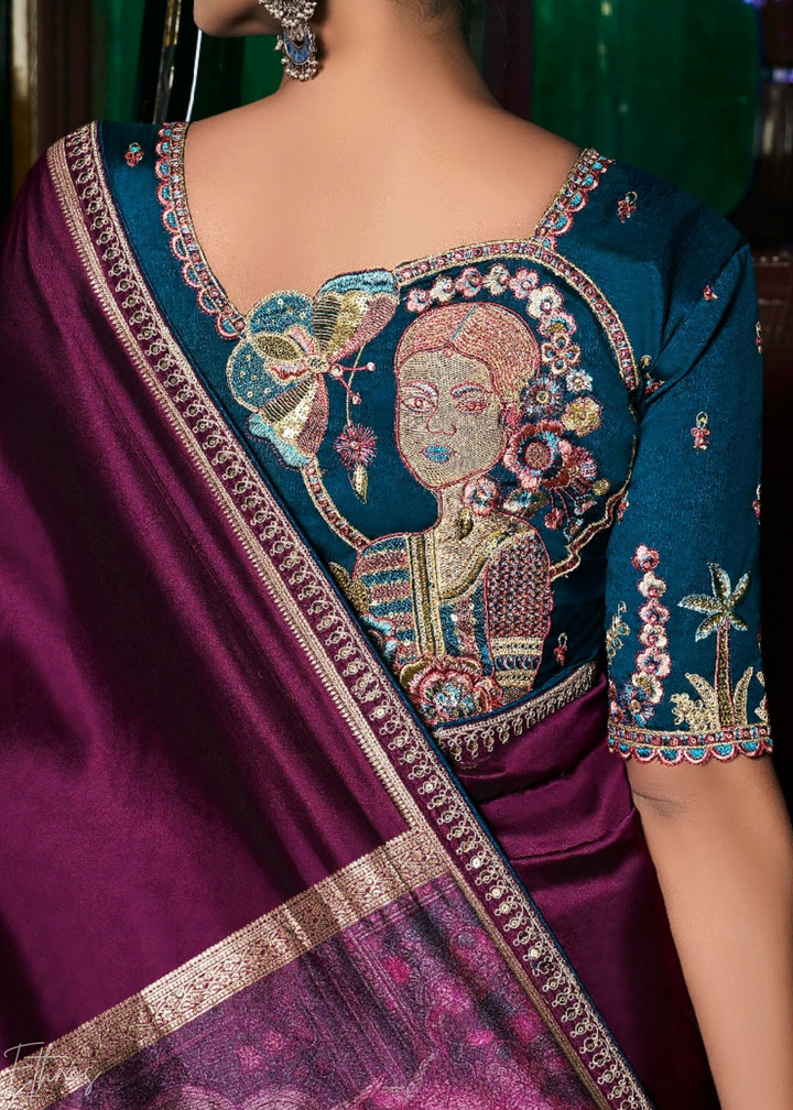 Imperial Plum Empire Medallion Silk Saree