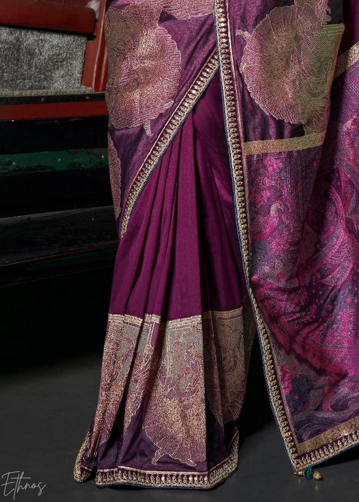 Imperial Plum Empire Medallion Silk Saree