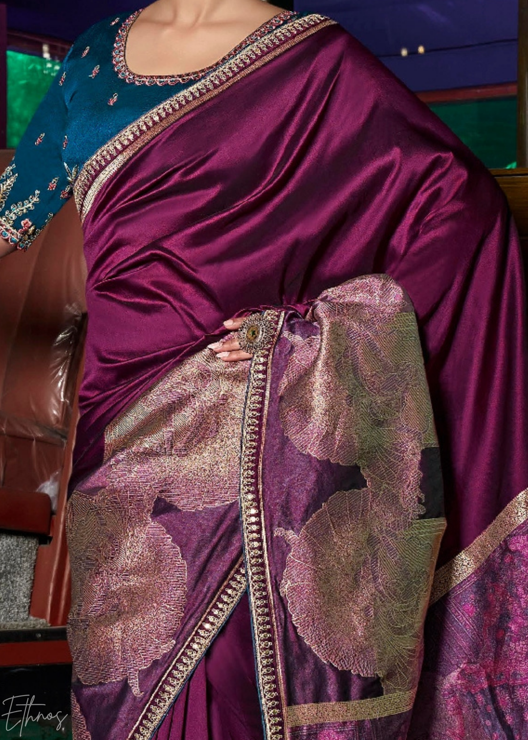 Imperial Plum Empire Medallion Silk Saree