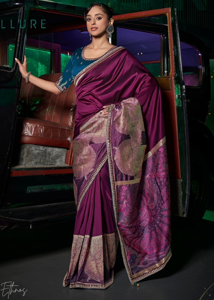 Imperial Plum Empire Medallion Silk Saree