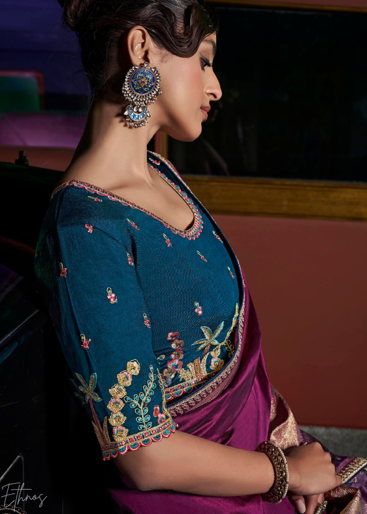 Imperial Plum Empire Medallion Silk Saree
