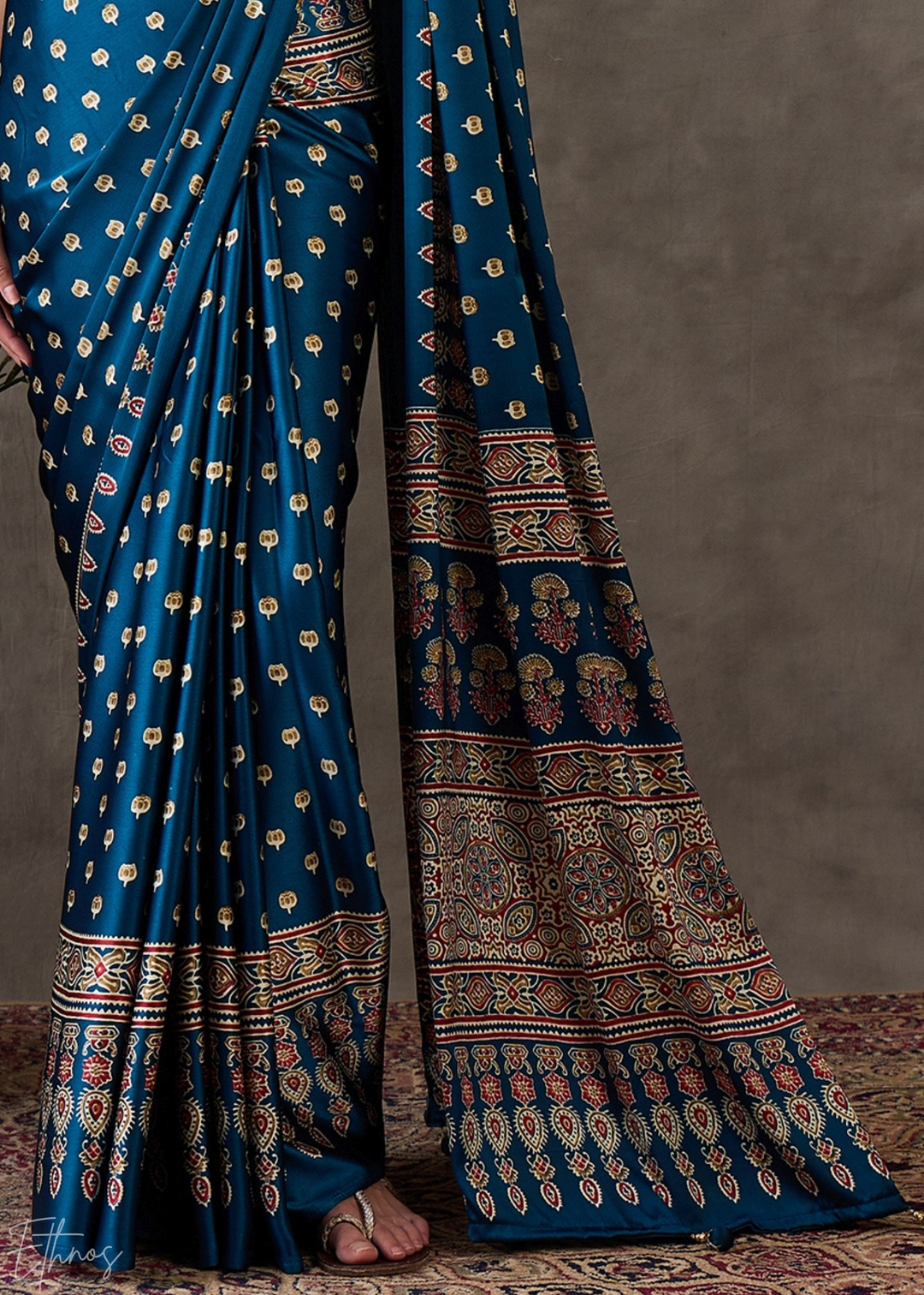 Midnight Indigo Mosaic Print Semi-Modal Silk Saree