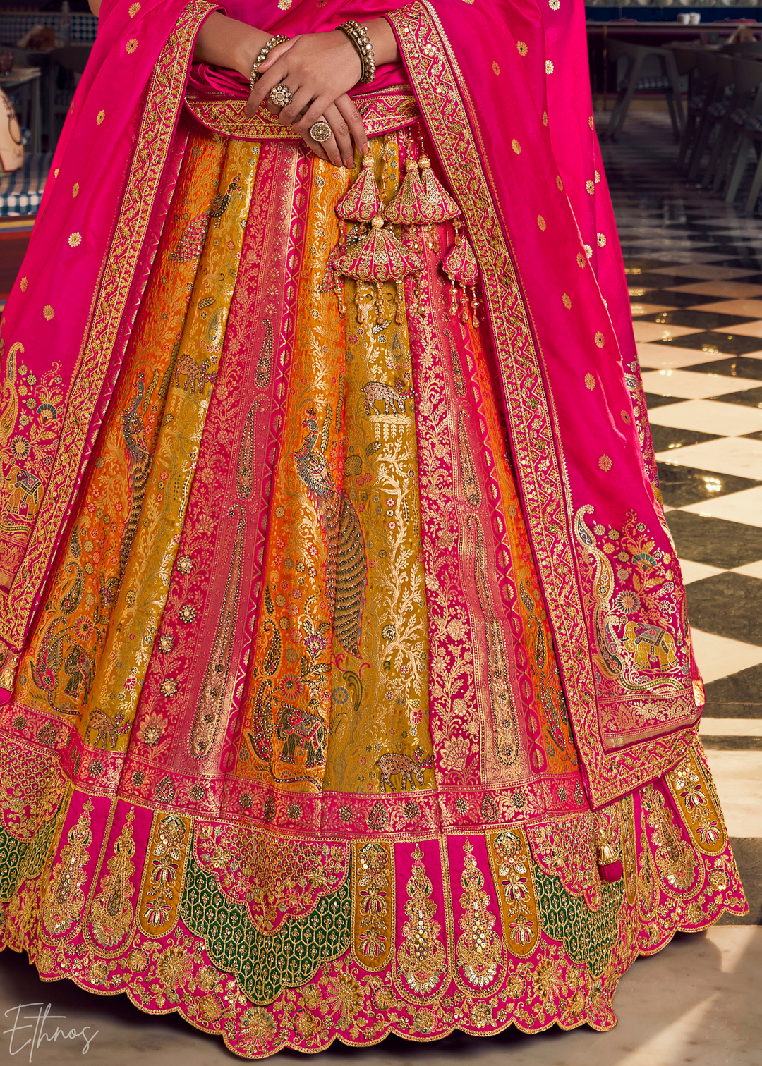 Imperial Topaz Multi Panel Banarasi Silk Lehenga