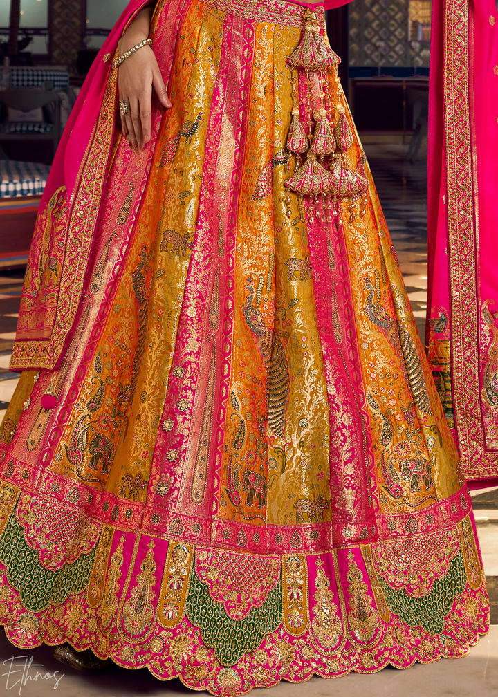 Imperial Topaz Multi Panel Banarasi Silk Lehenga