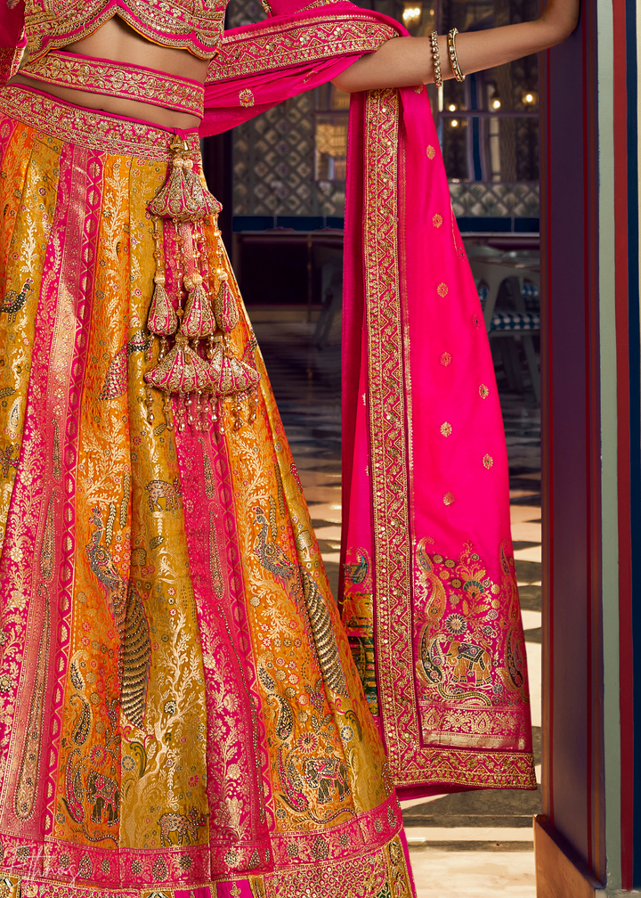 Imperial Topaz Multi Panel Banarasi Silk Lehenga
