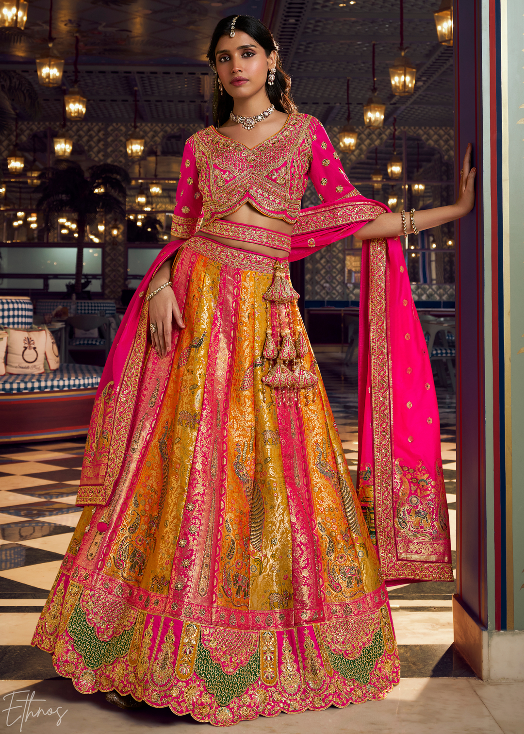 Imperial Topaz Multi Panel Banarasi Silk Lehenga