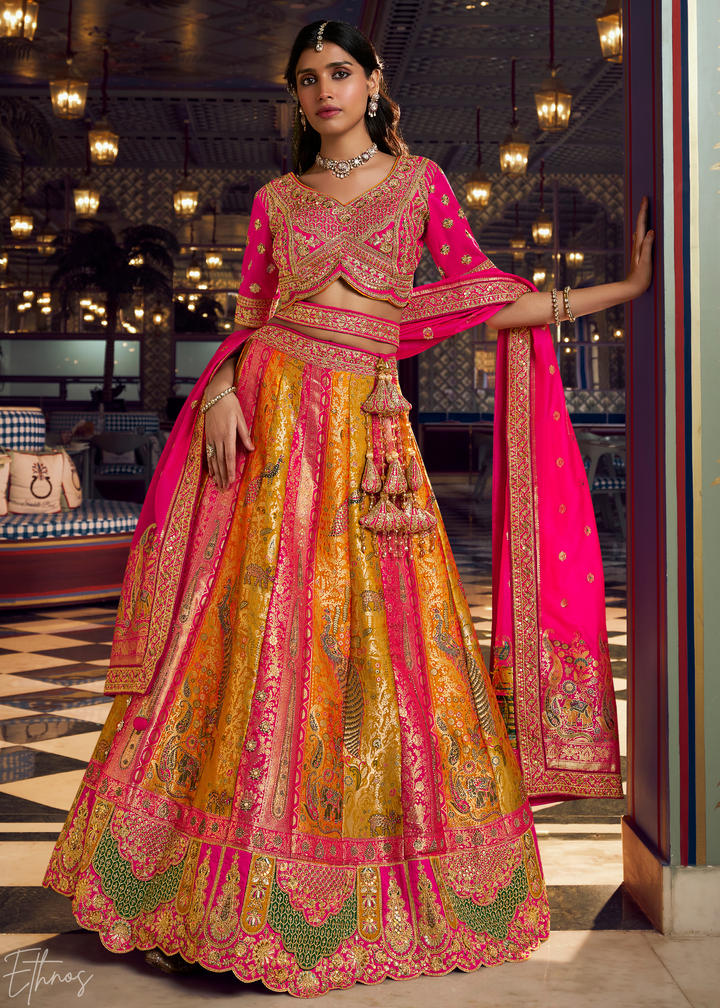 Imperial Topaz Multi Panel Banarasi Silk Lehenga