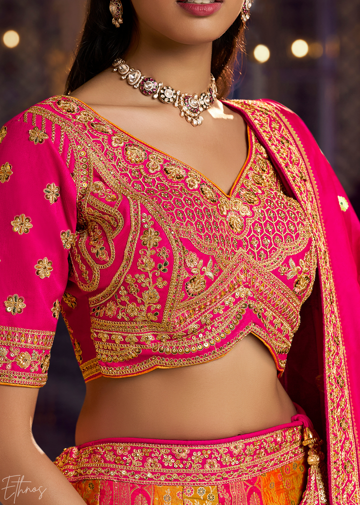 Imperial Topaz Multi Panel Banarasi Silk Lehenga