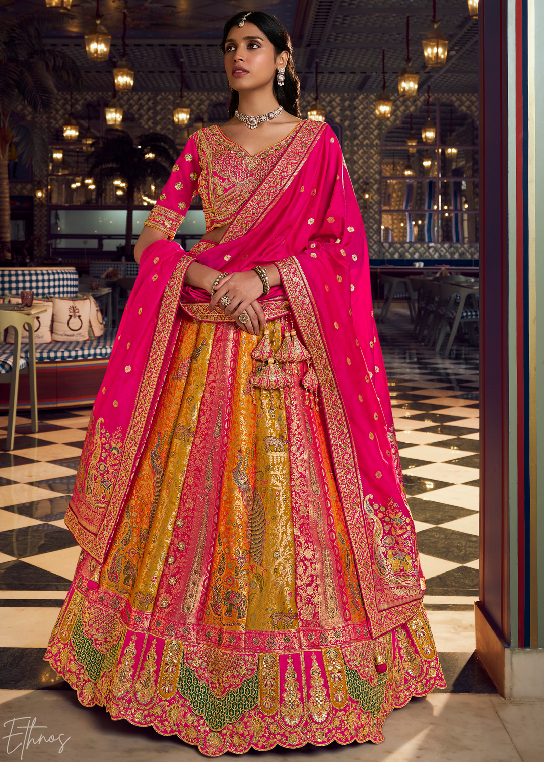 Imperial Topaz Multi Panel Banarasi Silk Lehenga