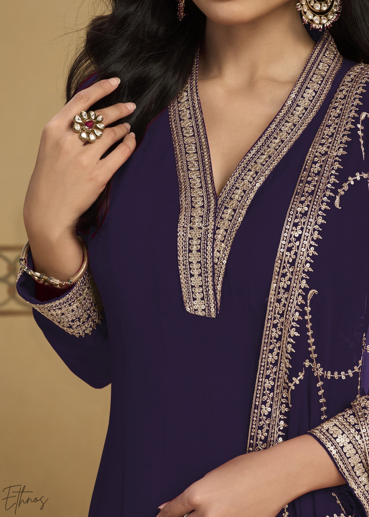 Indigo Embroidered Georgette Anarkali Suit