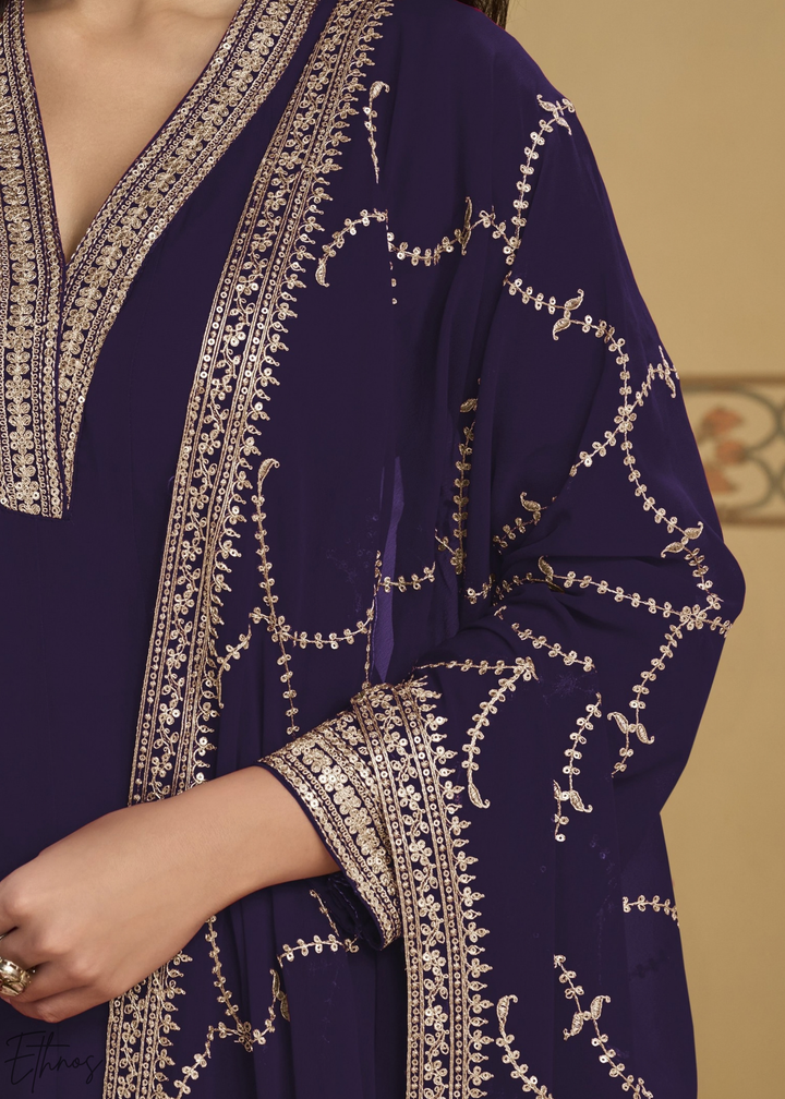 Indigo Embroidered Georgette Anarkali Suit