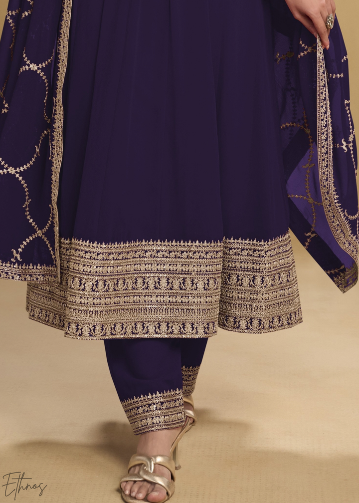 Indigo Embroidered Georgette Anarkali Suit