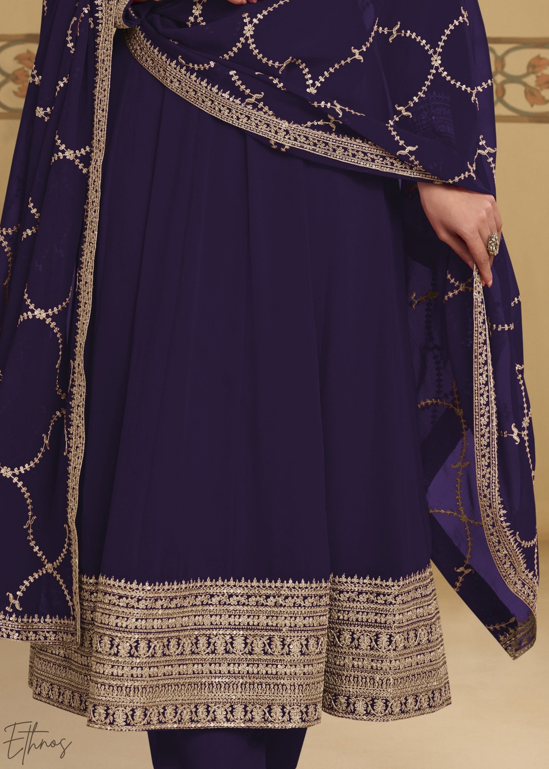 Indigo Embroidered Georgette Anarkali Suit
