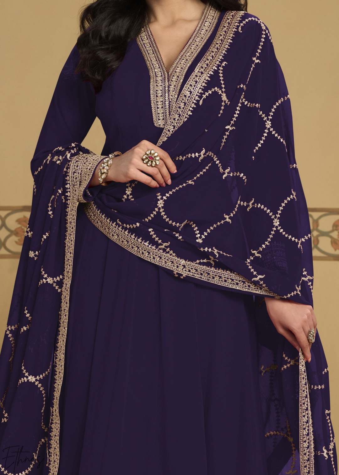Indigo Embroidered Georgette Anarkali Suit