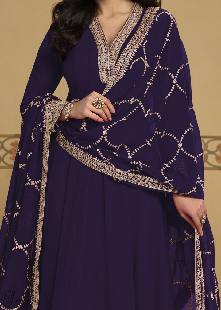 Indigo Embroidered Georgette Anarkali Suit