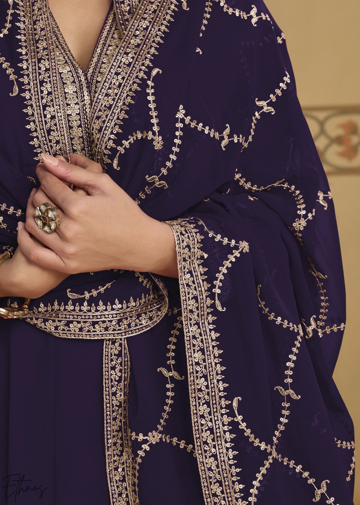 Indigo Embroidered Georgette Anarkali Suit