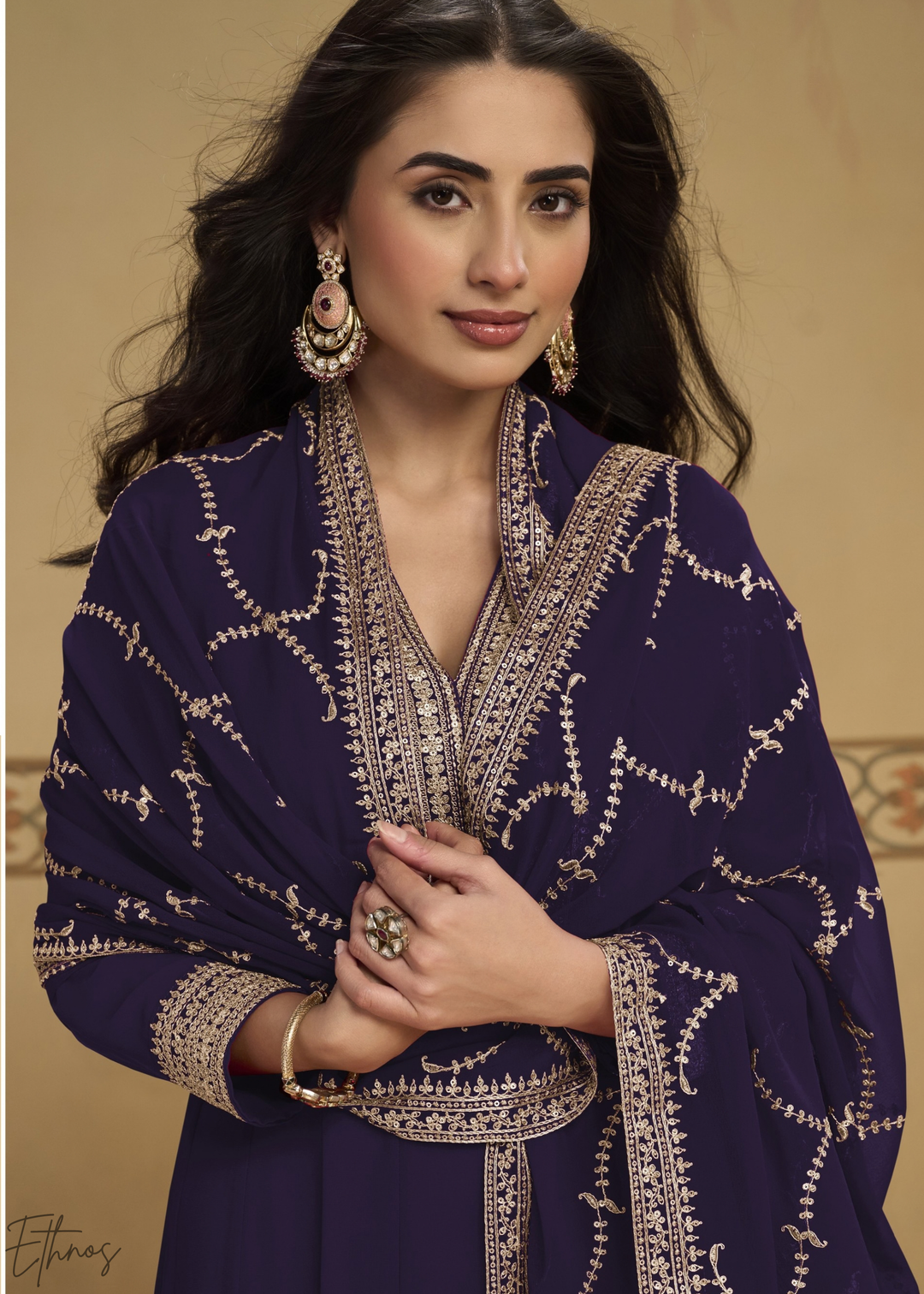 Indigo Embroidered Georgette Anarkali Suit