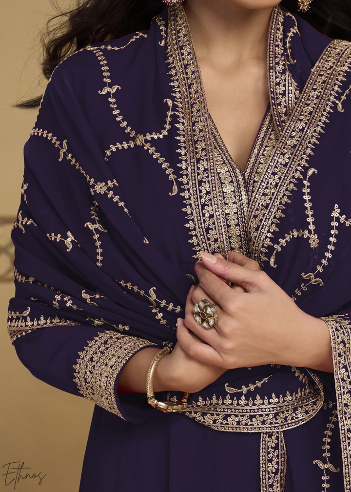 Indigo Embroidered Georgette Anarkali Suit