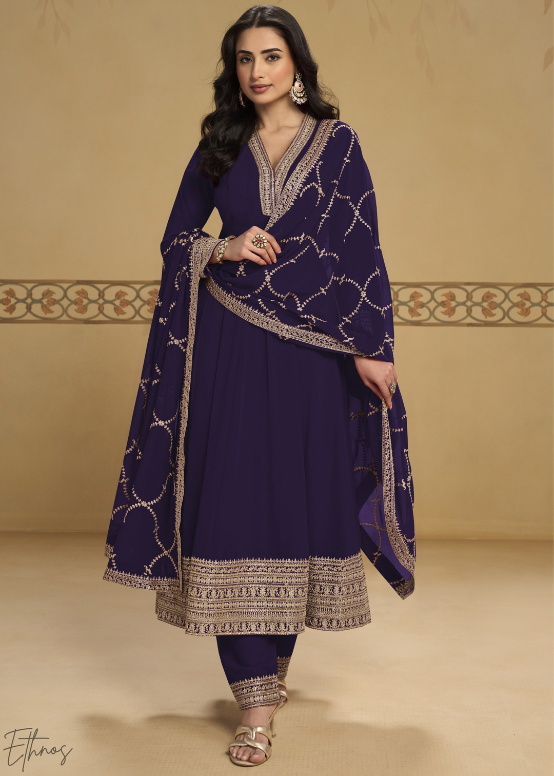 Indigo Embroidered Georgette Anarkali Suit