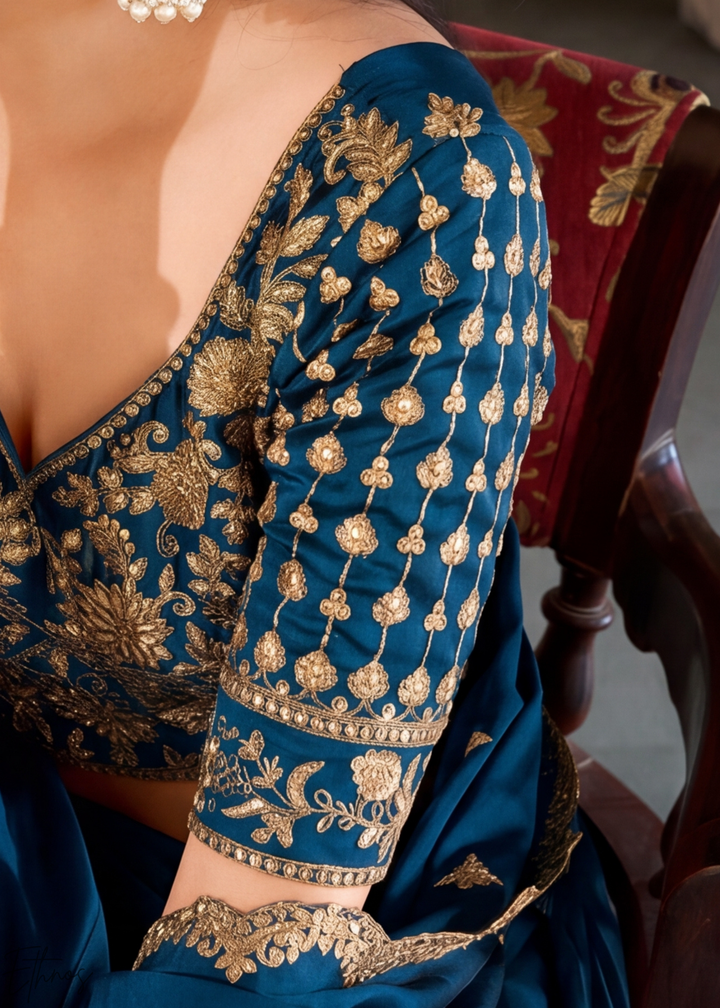 Indigo Floret Zari Rangoli Silk Lehenga
