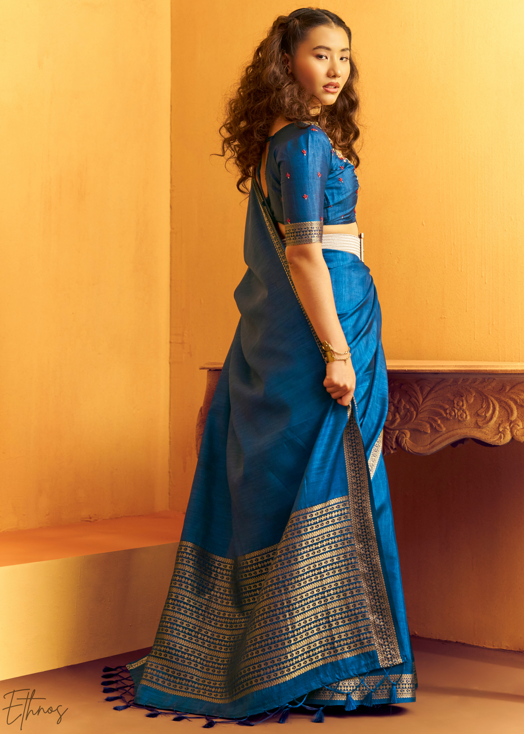 Indigo Sapphire Traditional Zari Woven Tussar Silk Saree