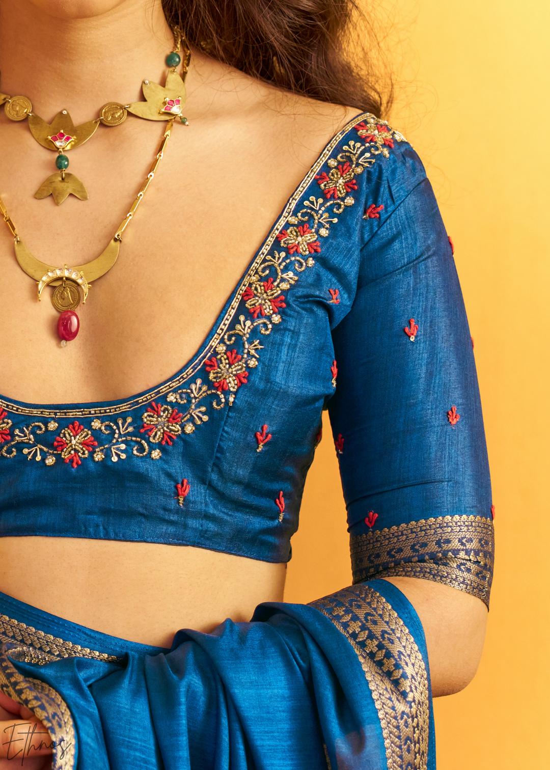 Indigo Sapphire Traditional Zari Woven Tussar Silk Saree