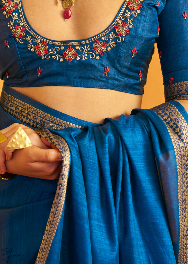 Indigo Sapphire Traditional Zari Woven Tussar Silk Saree