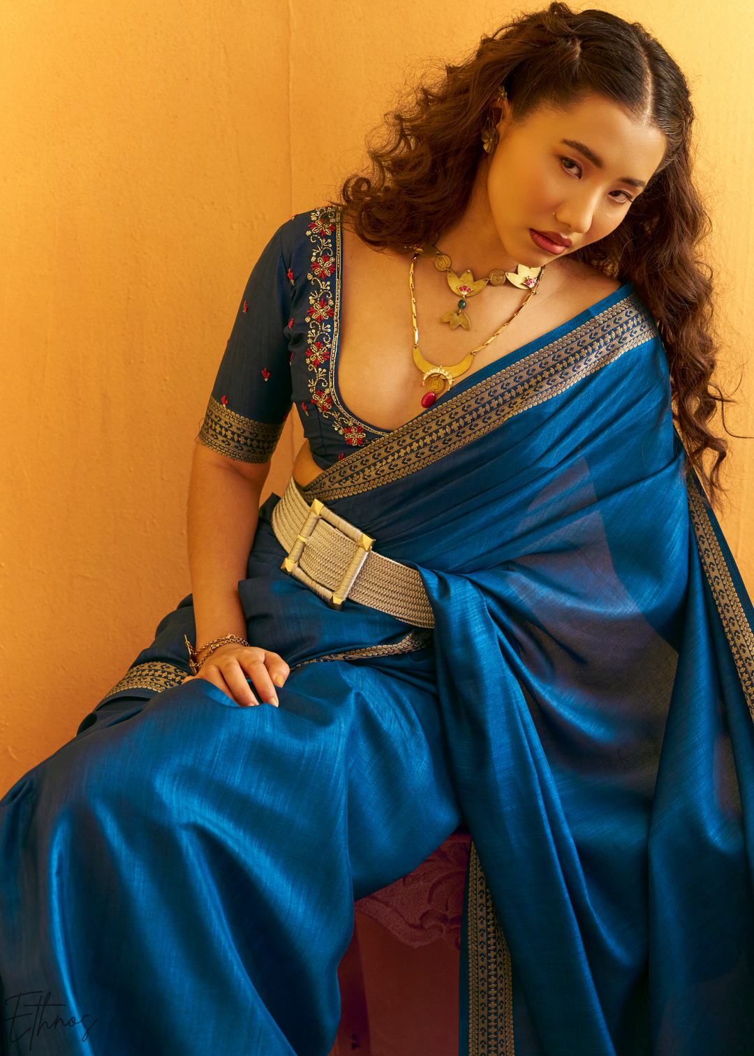 Indigo Sapphire Traditional Zari Woven Tussar Silk Saree