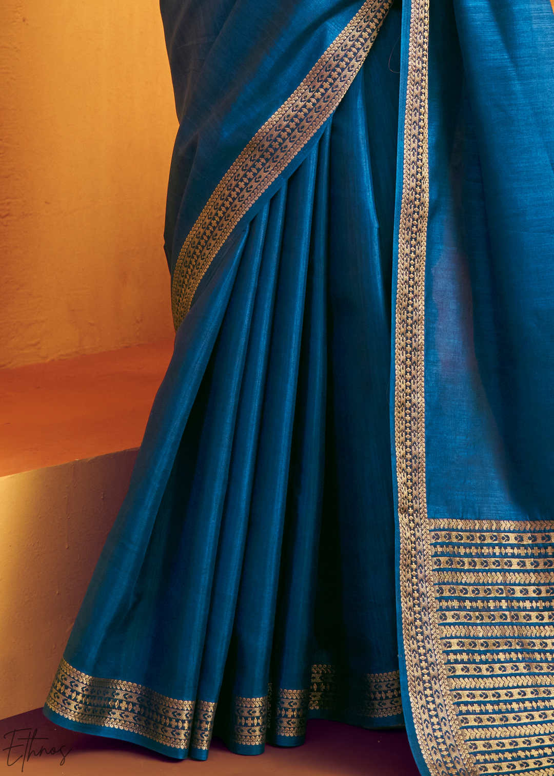 Indigo Sapphire Traditional Zari Woven Tussar Silk Saree