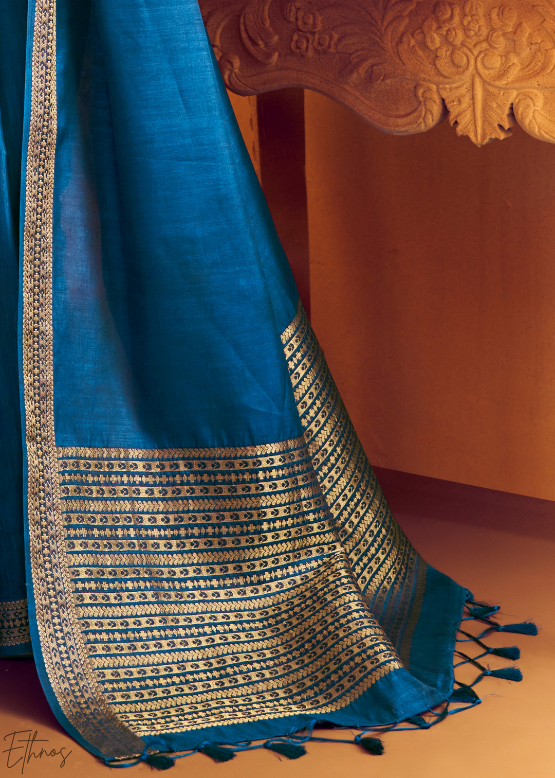 Indigo Sapphire Traditional Zari Woven Tussar Silk Saree