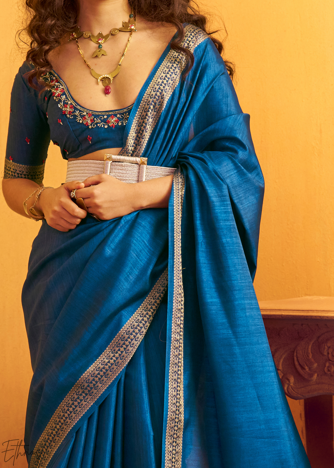 Indigo Sapphire Traditional Zari Woven Tussar Silk Saree