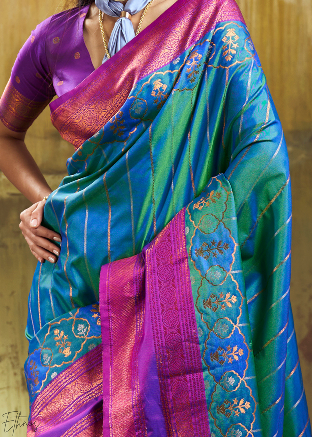 Luminous Cerulean Violet Pochampally IkkatSilk Saree